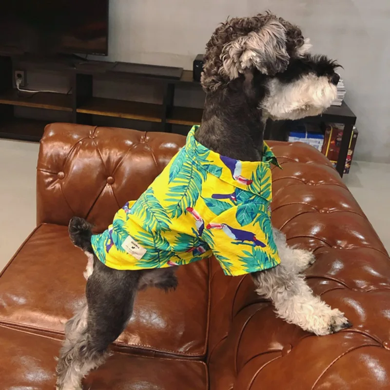 

Summer Dog Clothes Shirt Hawaiian Style T-shirt Cool Costume For Small Dogs Poodle Corgi Short Sleeve Vest Coconut Tree Print