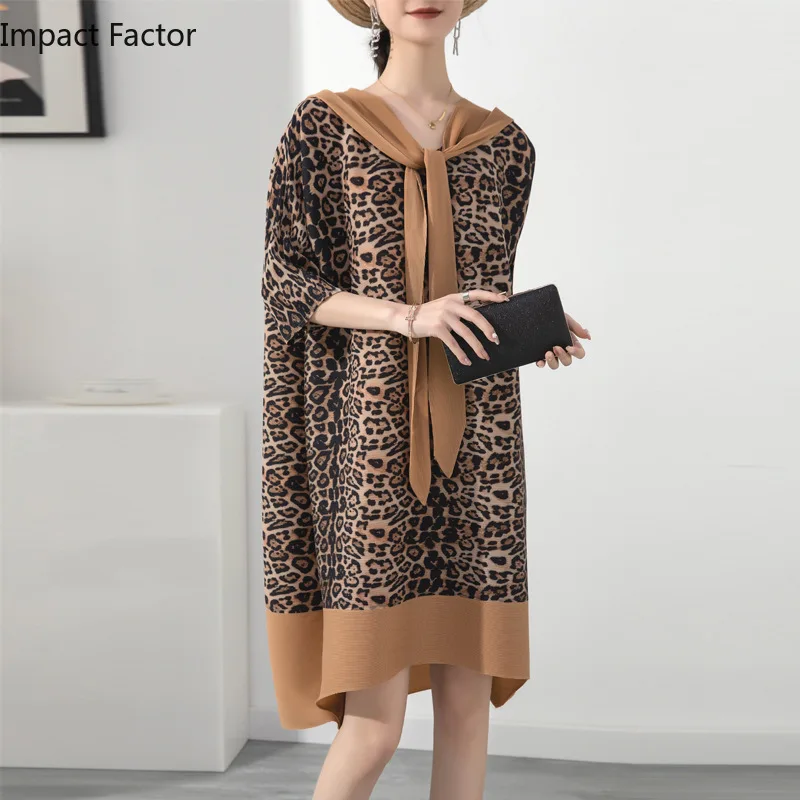 

Pleated Dress Women's Spring New Leopard Print Hooded Lace Loose Covered Meat Slim Mm