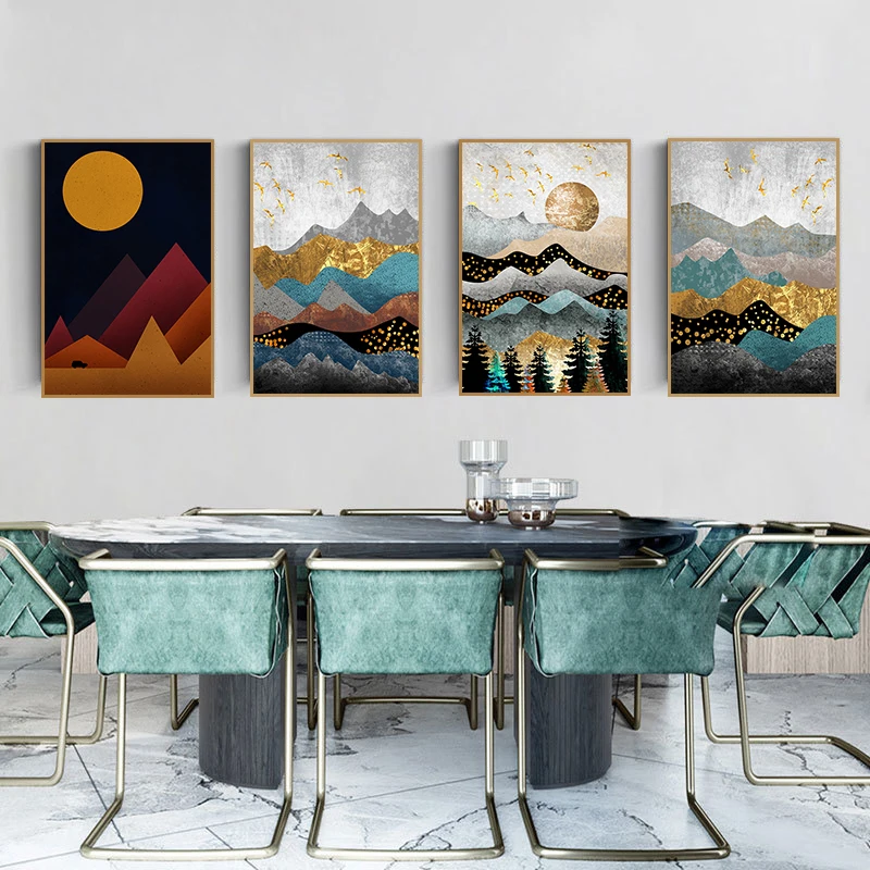 

Скандинавская Настенная картина с абстрактным изображением восхода и природного заката, пейзажа, Настенная роспись, художественные Плакаты для гостиной, домашний декор