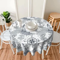 submarine world lighthouse anchor compass washable polyester table cloth decorative table cover waterproof round tablecloth 60