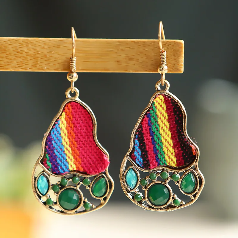 

Geometric alloy earrings colored cloth strips ethnic earrings European and American retro earrings $1 postage free серьги 귀걸이