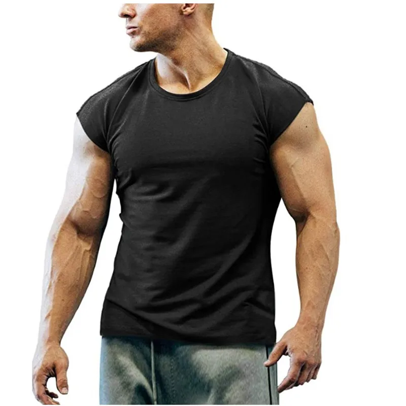 

A1966 Zomer Nieuwe T-shirt Bodybuilding Spier Tank Mannen O-hals Effen Kleur Casual Sport Mouwloos Shirt Mannelijke Workout