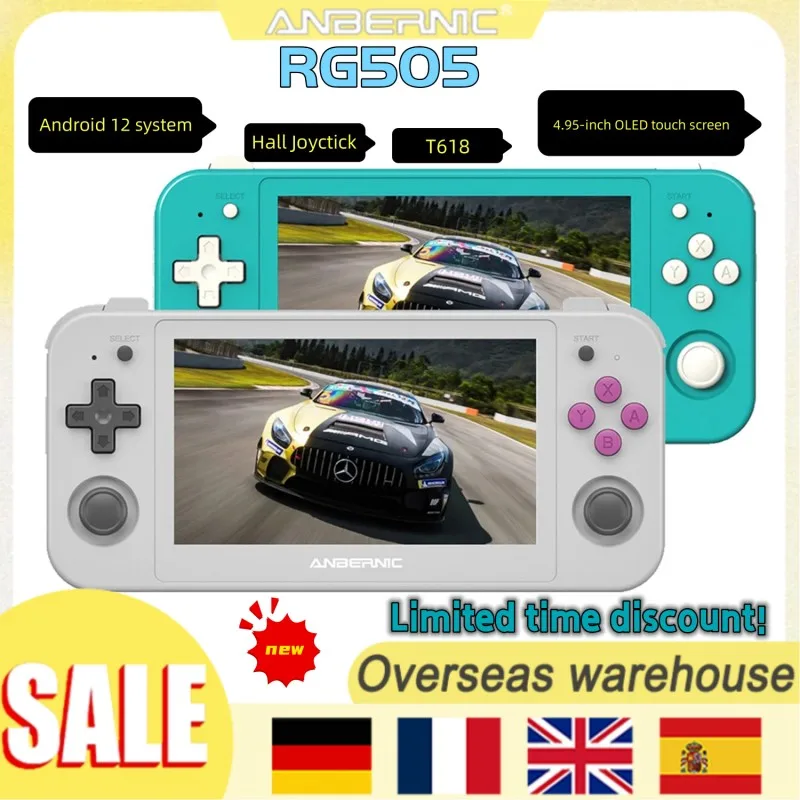 ANBERNIC RG505 T618 64-bit Built-in Hall Joyctick 4000+ Games Android 12 4.95 Inch OLED Touch Screen Retro Handheld Game Console
