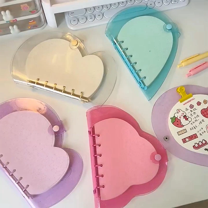 

Korean Ins Cute Bow Peach Heart Theme Loose-leaf Handbook Portable Cloud Handbook Notepad Memo