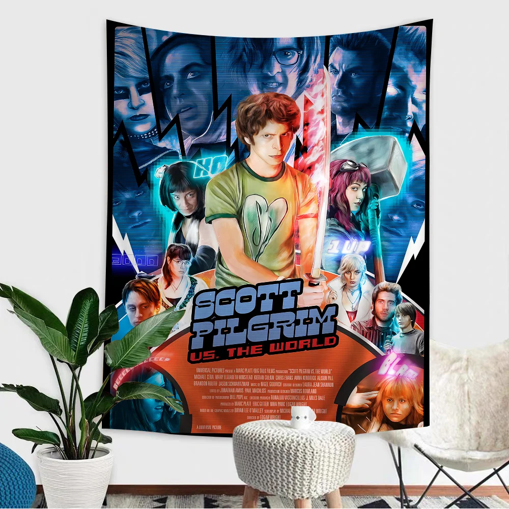 Vintage Movie Scott Pilgrim Vs. The World Cartoon Tapestry Art Science Fiction Room Home Decor