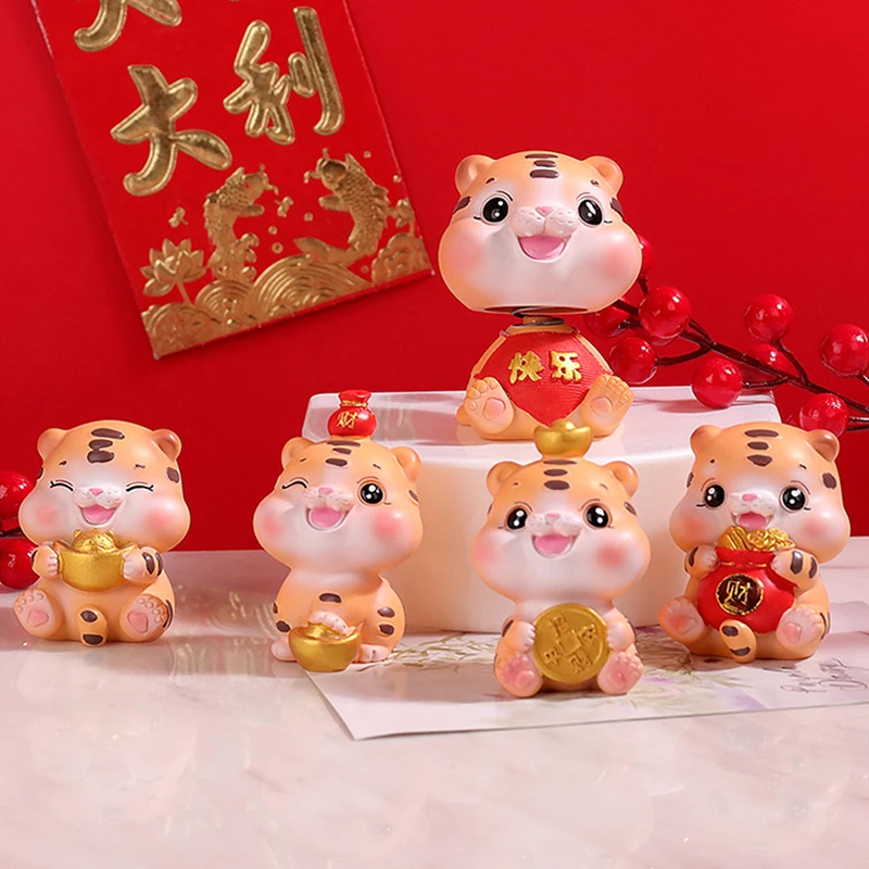 

2022 Tiger Year Mascot Doll Car Decorations Chinese Zodiac Mascot Tiger Resin Ornaments Home Office Desk Decor Accessories