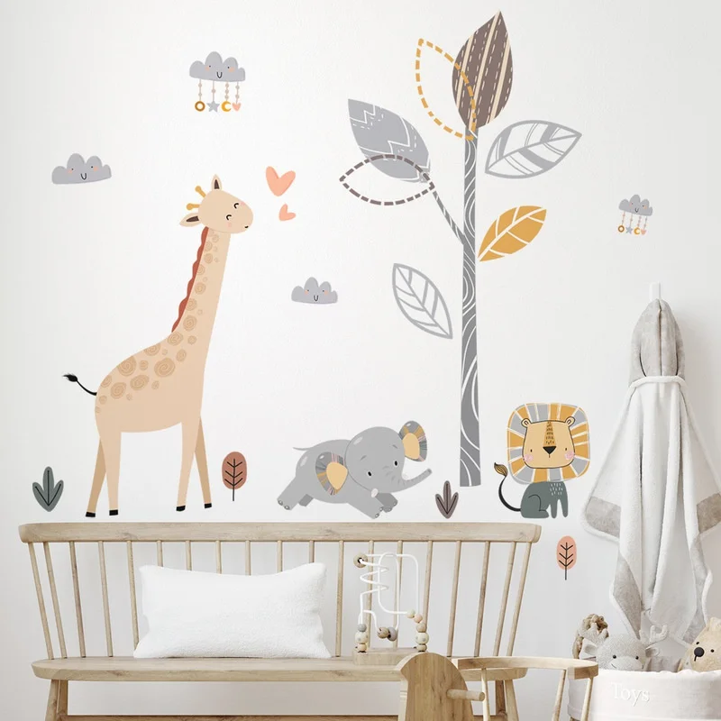 

Small Elephant Branches and Clouds Cartoon Wallpaper Lovely Living Room Children's Room Decorative Wall Stickers Self-adhesive