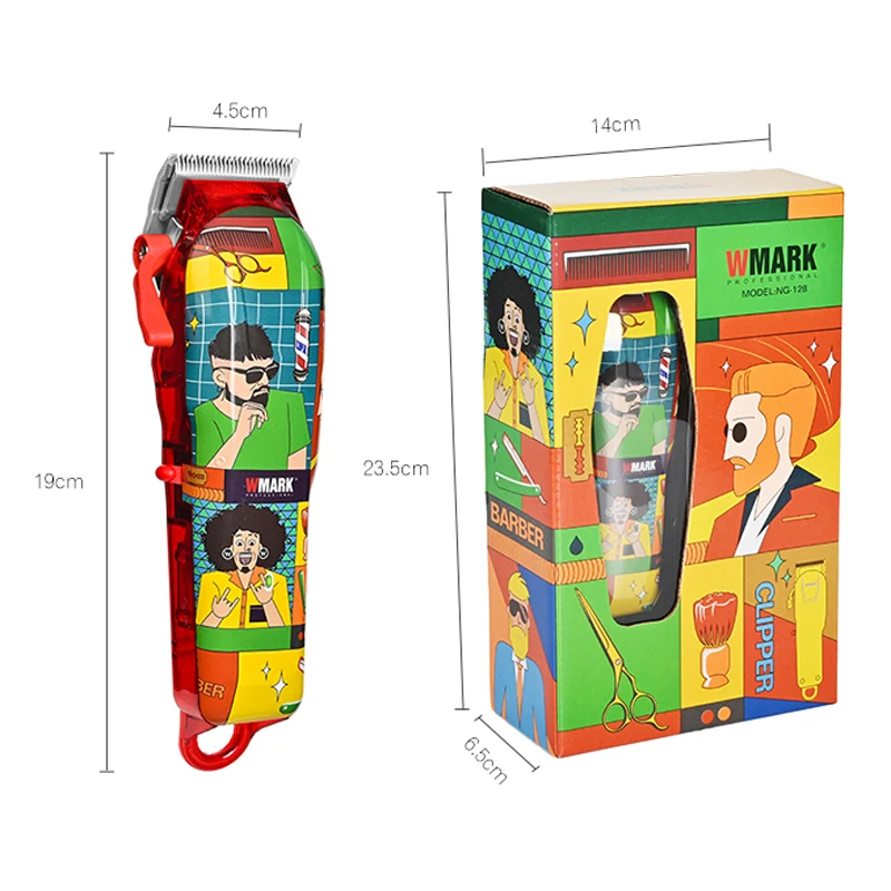 NEW WMARK NG-128 Doodle Design Rechargeable Hair Clipper Cartoon Style Professional Cord & cordless