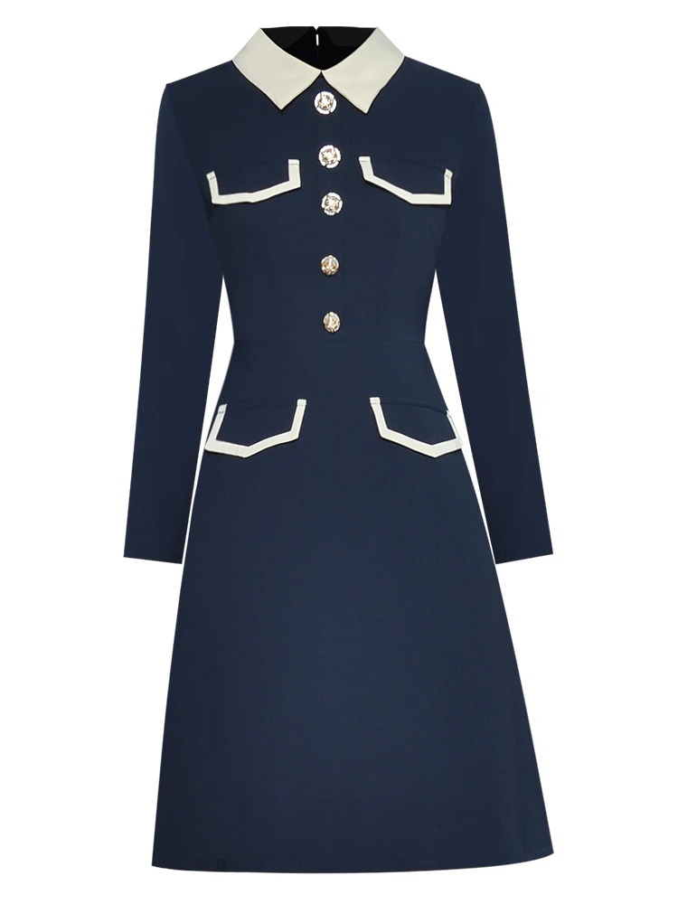 

Mini Dress Runway Fashion Spring New High Quality Women's Workplace Party Casual Vintage Elegant Button Long Sleeve Dresses