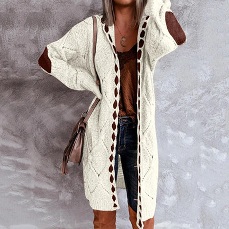 

2022 Autumn And Winter New Sweaters Long Warm Sweater Color Matching Lazy Loose Knit Cardigan Jacket Women's Clothing