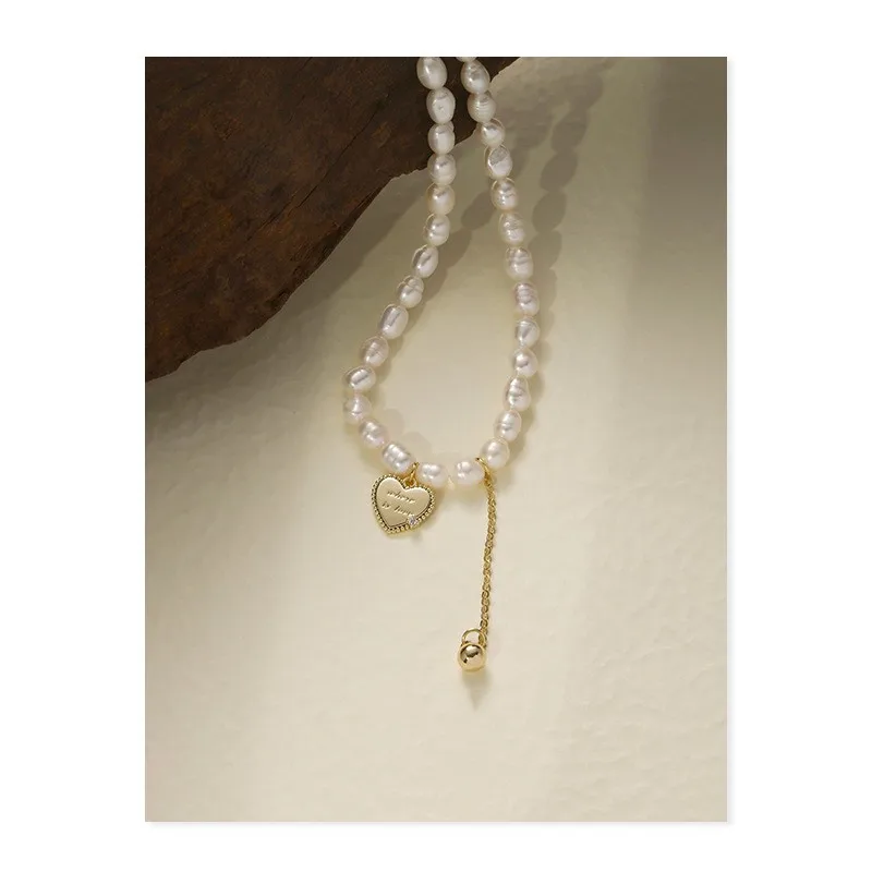 

Minar Minimalist Gold Color Small Alloy Love Heart Pendant Necklace for Women Girls Real Pearl Beaded Chokers Necklace Jewelry