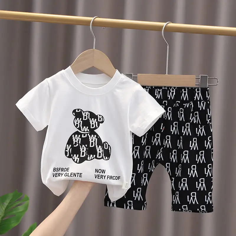 

2023 Summer Baby Girl Clothes Suit Boys Cotton Cartoon Bear T-shirt+shorts 2pcs/set Toddler Casual Costume Kids Tracksuits