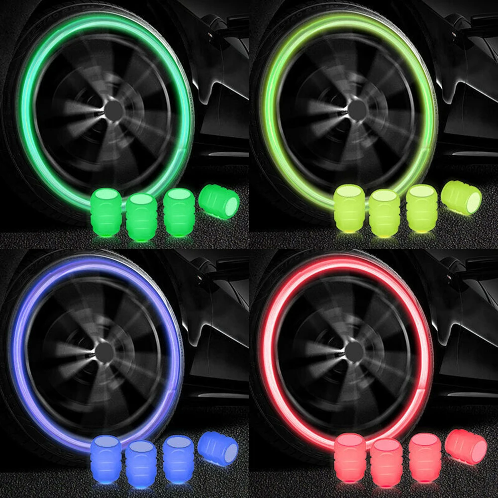 8pcs 8mm Fluorescent Luminous Tire Valve Stem Covers Car Tire Valve Cap Universal  Green /Yellow/Blue/Red Fluorescent Powder