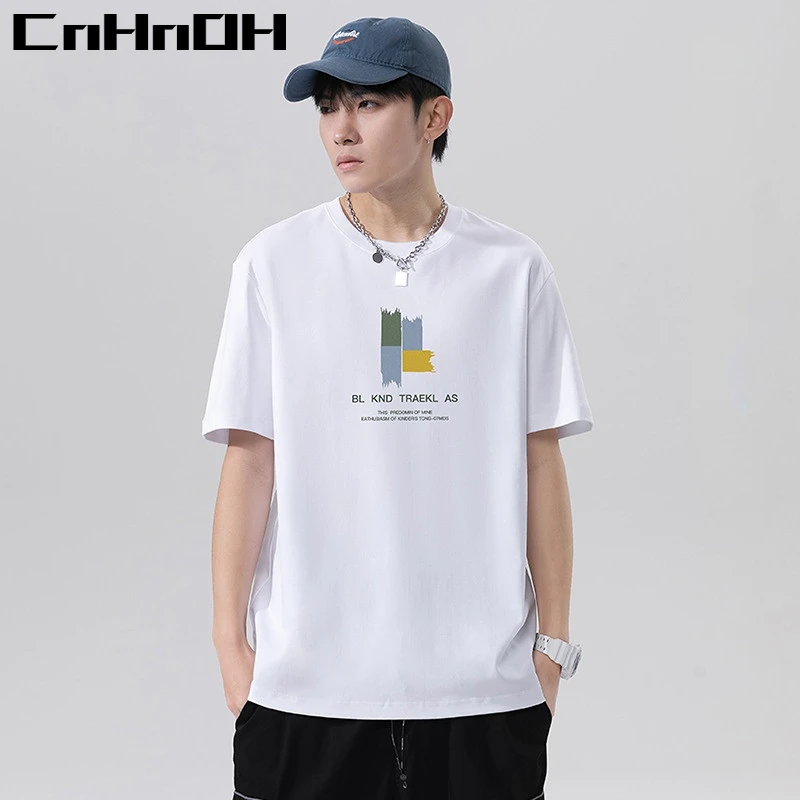 CnHnOH Wholesale 2022 Summer New Simple Pattern Printing Round Neck Loose Short Sleeve T-shirt Couple