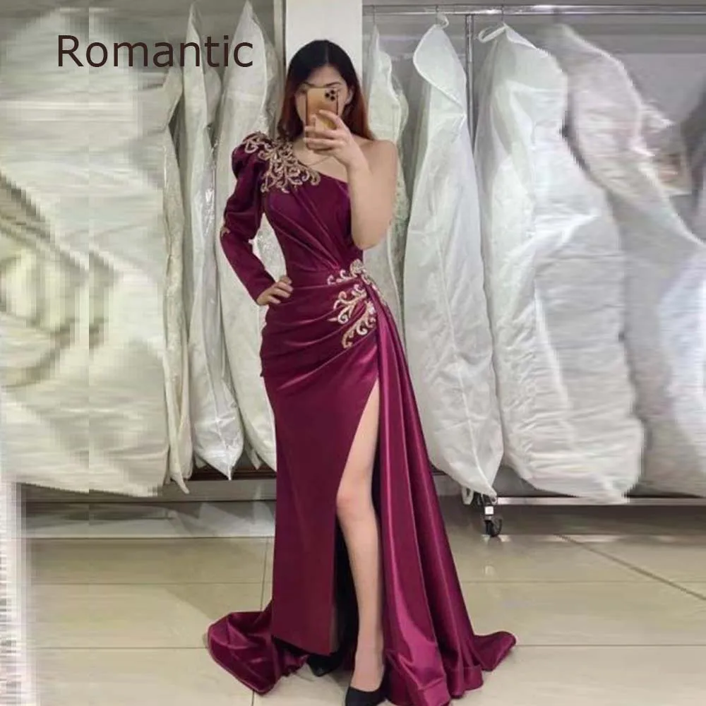 

Женское бархатное вечернее платье-Русалка, романтичное фиолетовое платье с высоким Боковым Разрезом, длинное официальное платье с одним открытым плечом и бусинами, 2022