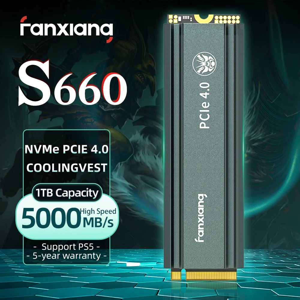 

Fanxiang S660 M.2 SSD 500GB 1TB 2TB Up to 5000MB/s M2 NVMe PCIe4.0 Dynamic SLC Cache Internal Solid State Drive For PS5 Desktop