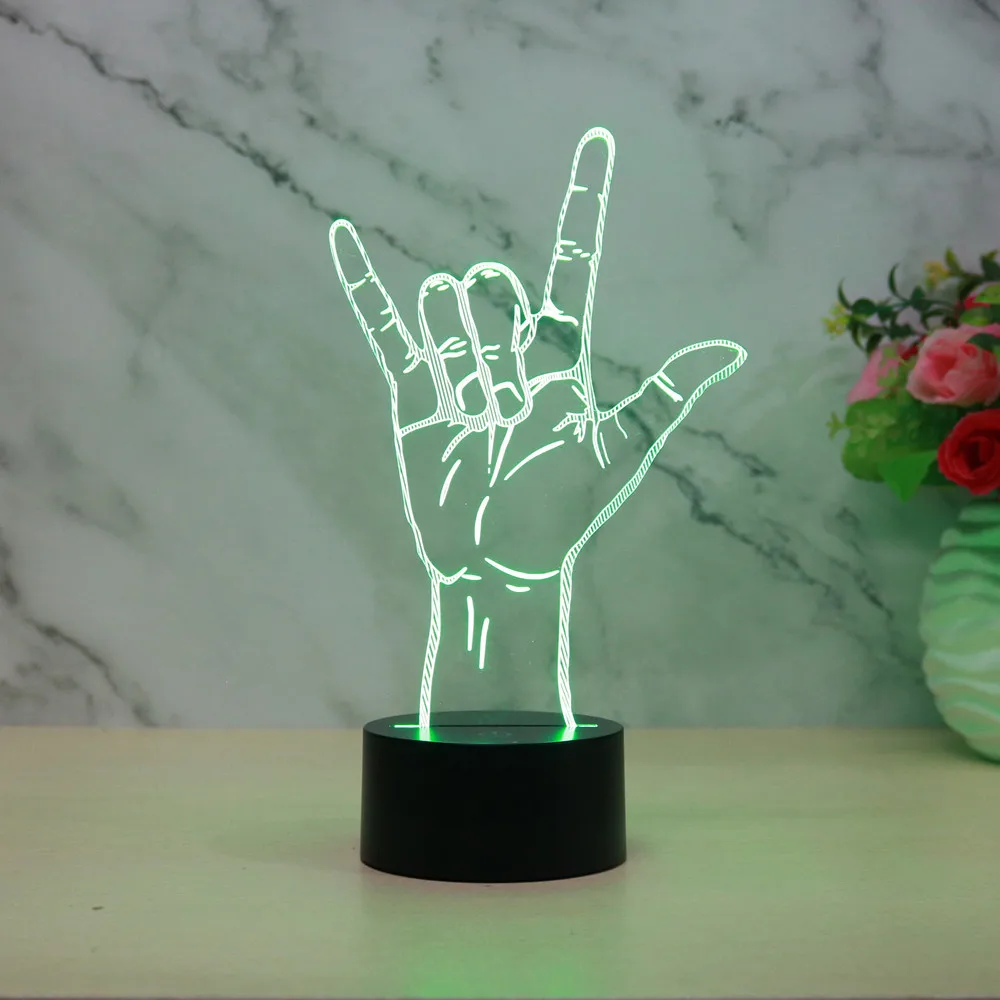 Жест ночной Светильник рок-знак 3D иллюзия Лампа для украшения музыкальной
