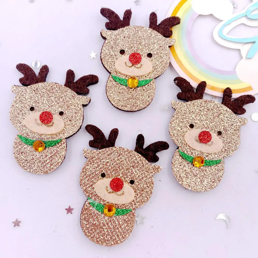 Ful Glitter Christmas Deer Patch Rhinestone Cartoon Applique Sewing Diy Hair Bow Craft Supplie Se812