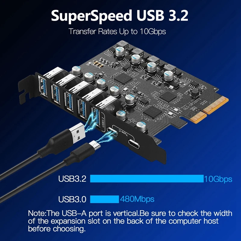 Адаптер PCI-E-USB 3.2 типа Gen 2 с полосой пропускания 20 Гбит/с 7-портовая (5XUSB-A + 2Xtype-C)