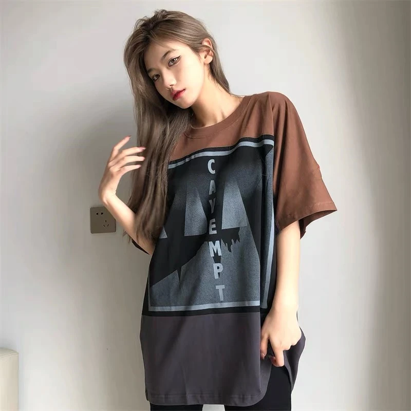 

22FW TOP hiphop Patchwork Cav Empt T Shirt Men Women Best Quality Oversized Brown CAVEMPT C.E T-shirt Tops Tee