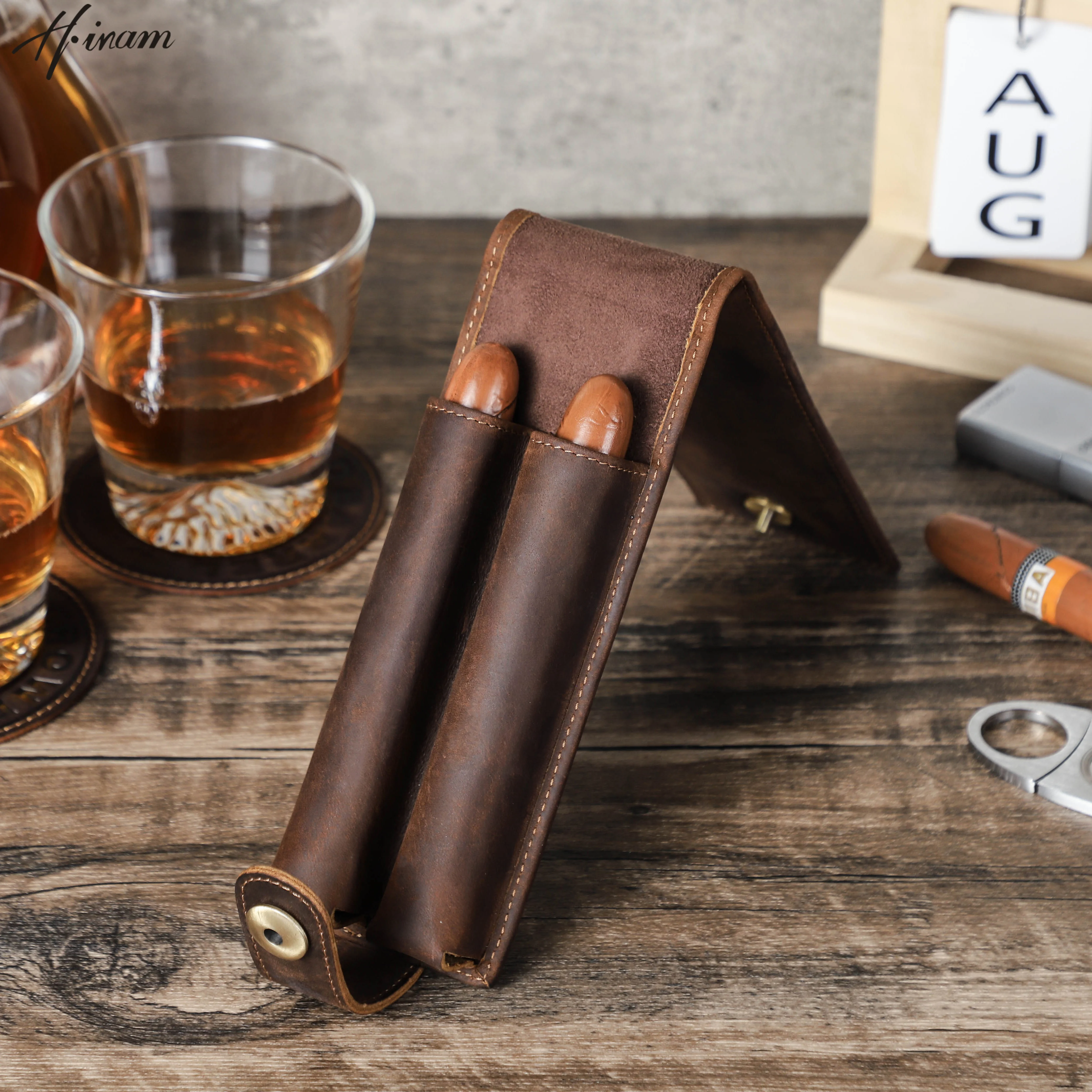 Роскошный чехол для сигар из воловьей кожи в стиле ретро с 2 слотами коробка