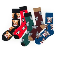 classic funny novelty men socks high quality animals happy dogs socks business party cotton print casual sport pug 5 pairs lot
