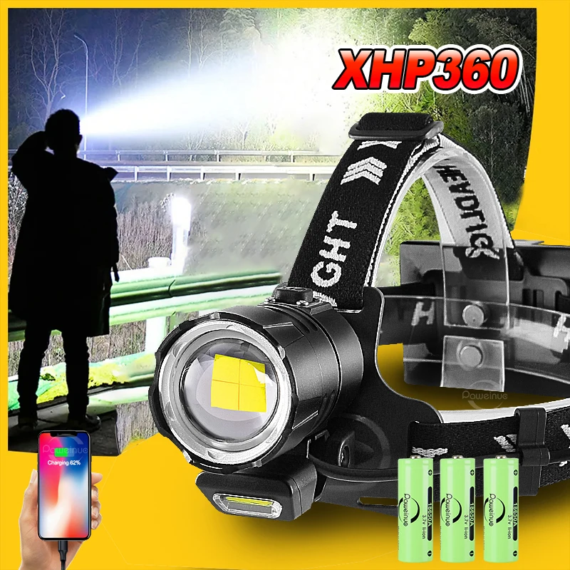 

Headlights 18650 Powerful Flashlight Powerful Headlamp Led Flashlight Ultra Powerful Rechargeable Fishing Head Lamp XHP360 LED