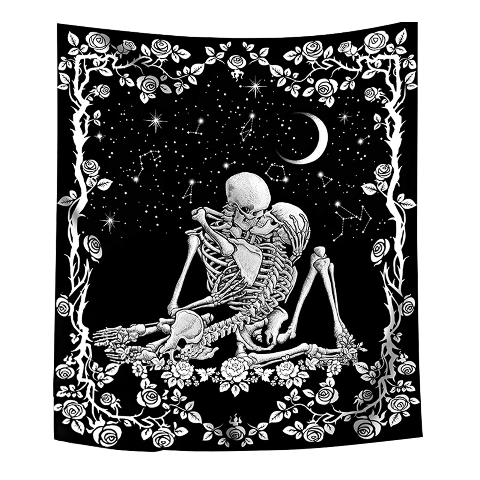 

Romantic Black And White Skull Tapestry Art Home Decor Wall Hanging DIY Kissing Lovers Bedroom Office Background Living Room