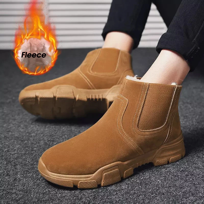 Winter Boots for Men Fleece Comfortable Flat Suede Ankle Boots Men Casual Thermal Non-slip Rubber Combat Boots bota masculina