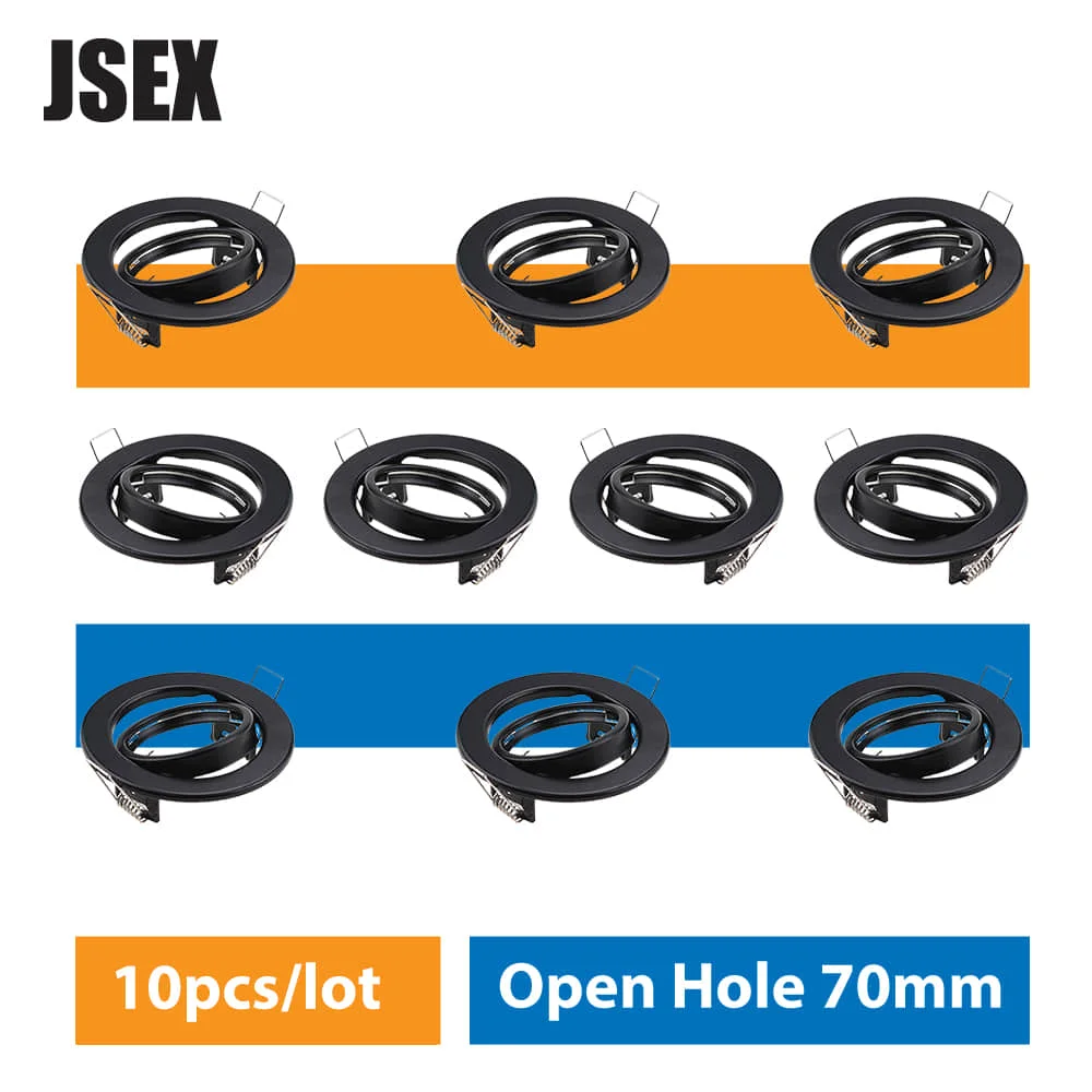 

10 шт., круглая регулируемая рама точечного светильника, 70 мм, потолочный светодиодный светильник GU10