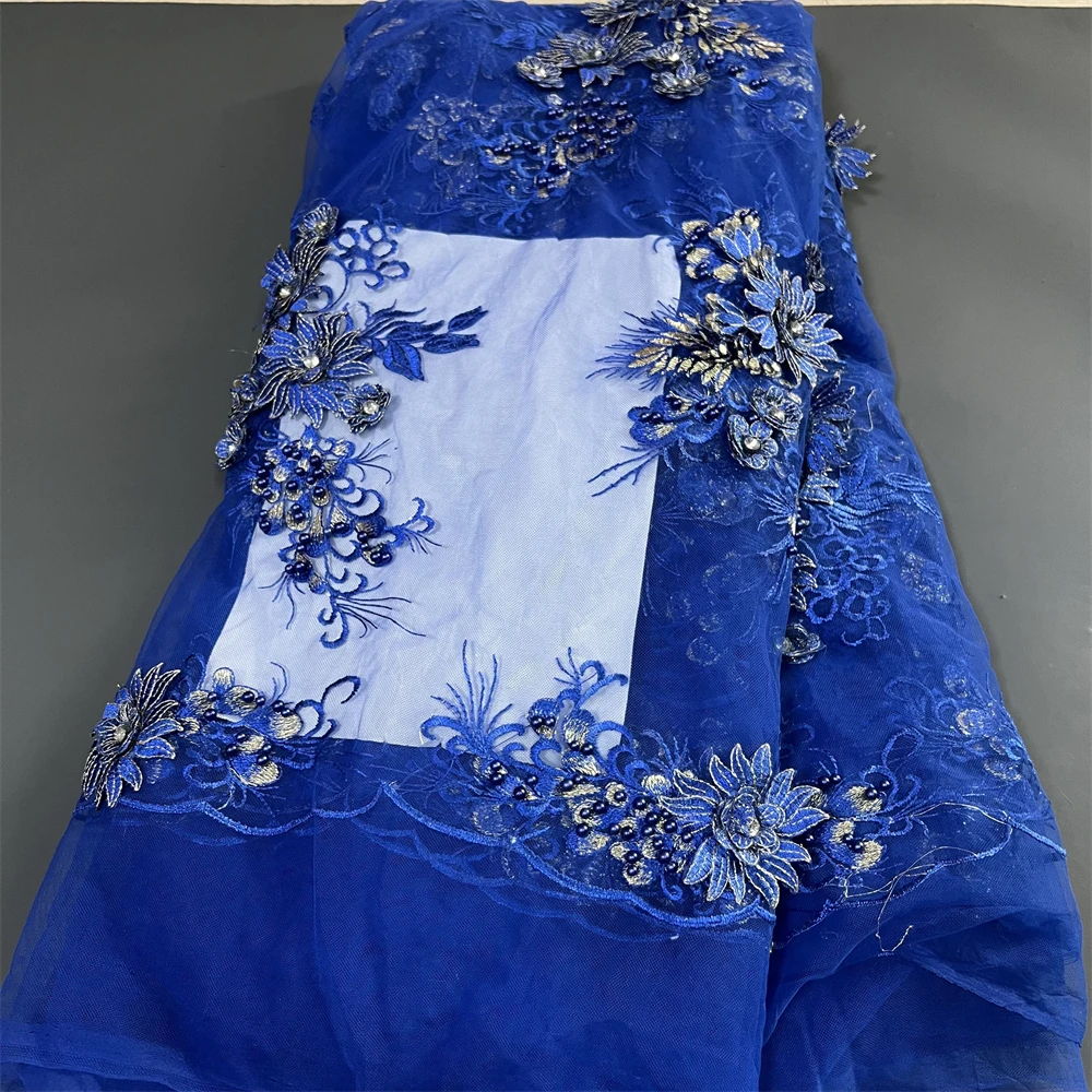 

2023 High Quality African Nigerian Tulle Lace Fabric Sequins Embroidery French Guipure Wedding Party Dress Beaded 5Yards
