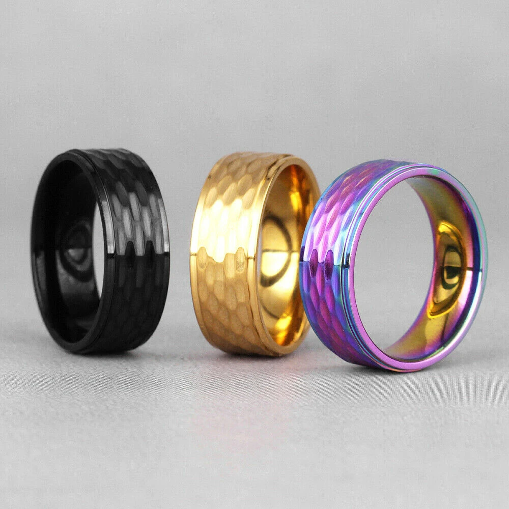 

Fashion Rings Jewelry Honeycomb Matte Brushed Simple Trendy Mens Ring Steel US Size 7-11