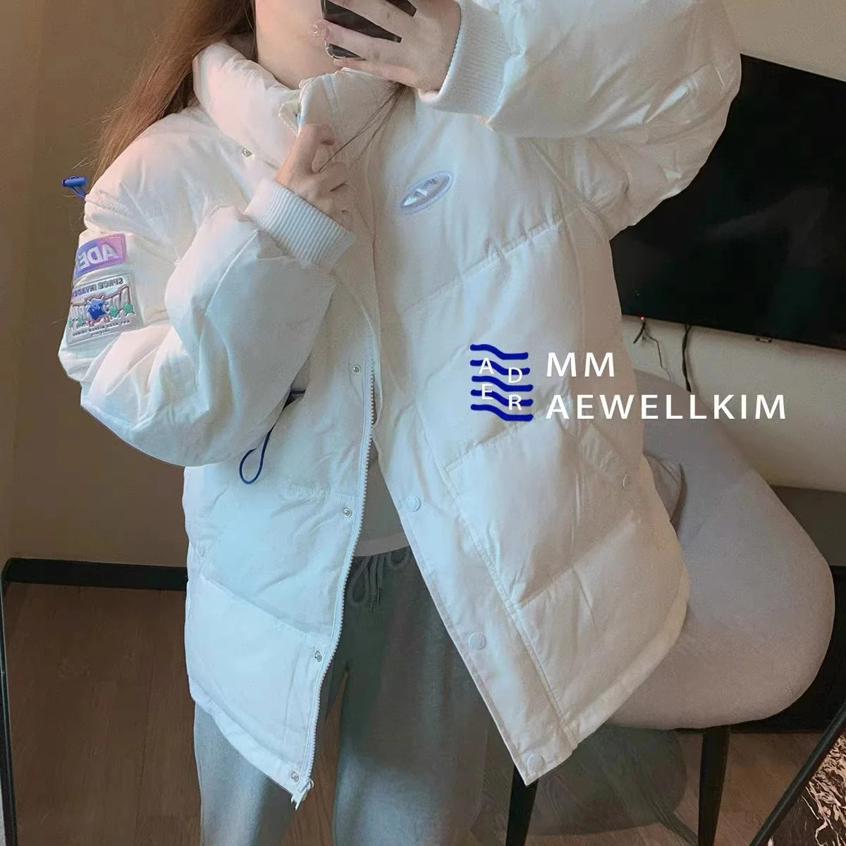 Ader error winter new style men's and women's high-quality hooded Korean white duck down down jacket