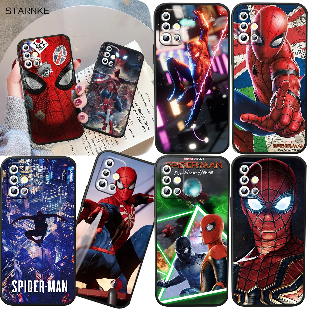 

Marvel Spiderman Cute For Samsung A81 A91 A73 A52S A72 A71 A52 A51 A12 A21S A01 4G 5G Silicone Soft Black Phone Case