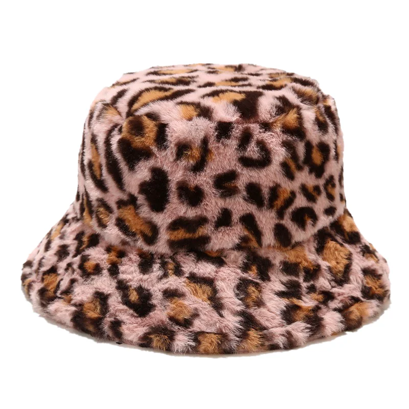 

Autumn Winter Fluffy Fur Leopard Printed Bucket Hats Women Men Panama Hat Fashion Warm Fisherman Cap Houndstooth