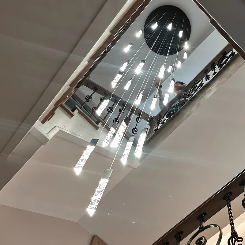 2022 New Modern Light Luxury carved Crystal Led Pendant Lamp Bedside Front Counter Villa Stair Duplex Apartment Chandelier