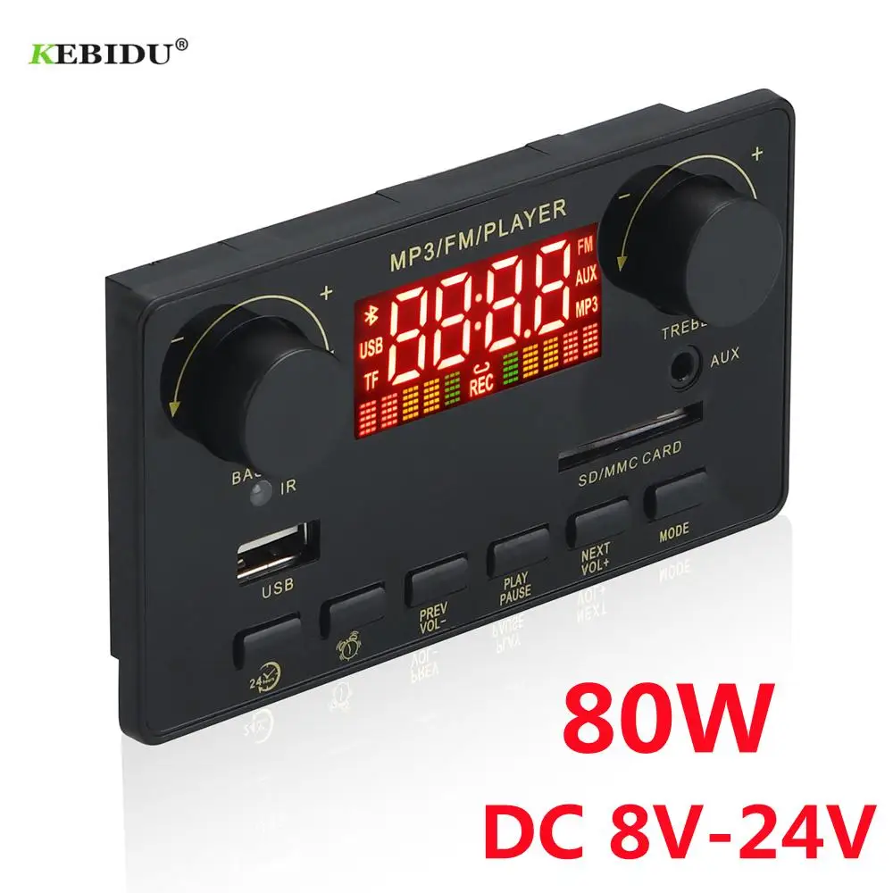 

2*40W 80W Amplifier Bluetooth 5.0 MP3 Player WAV Decoder Board 12V Car FM Radio Module Support TF USB AUX Handsfree Call Record