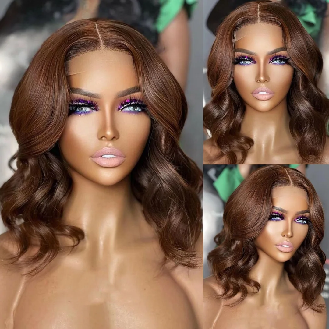 

Bob 13x1T Part Lace Wig Human Hair Brown Body Wave Lace Front Wig For Black Women Brazilian Remy Transparent Lace Frontal Wig