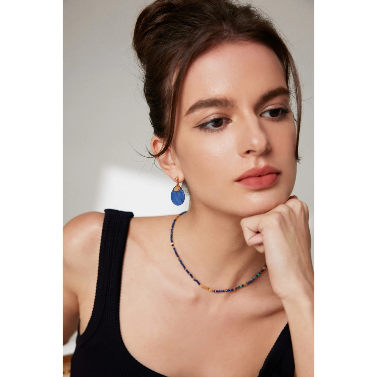 Ожерелье из серебра S925 пробы с покрытием 18-каратного золота | лазурита длина 38 + 6