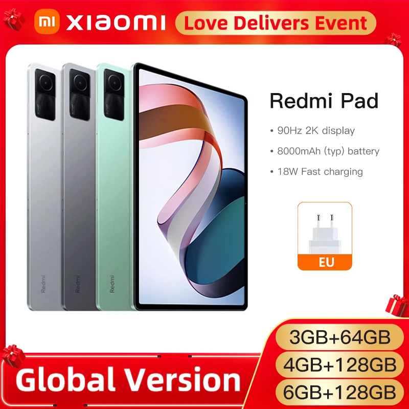 Global Version Xiaomi Redmi Pad Mi Tablet 4GB 128GB MediaTek Helio G99 90Hz 10.61" 2K Display 8000mAh Battery