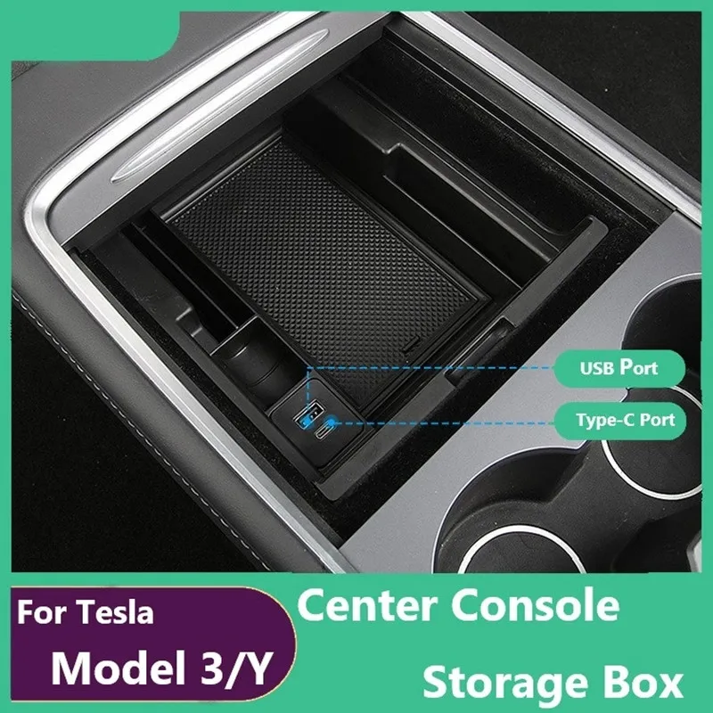 

Tesla Model 3 Model Y 2021 2022 Car Central Storage Box with USB Type-C Port Design Armrest Center Console Box Auto Container