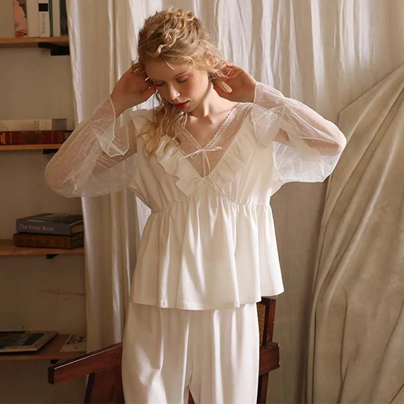 Roseheart Summer Pink White Women Sleep Sleepwear Suits Cotton Nightwear V Neck Plus Size 2 Piece Nightgown Pants Pajama Sets