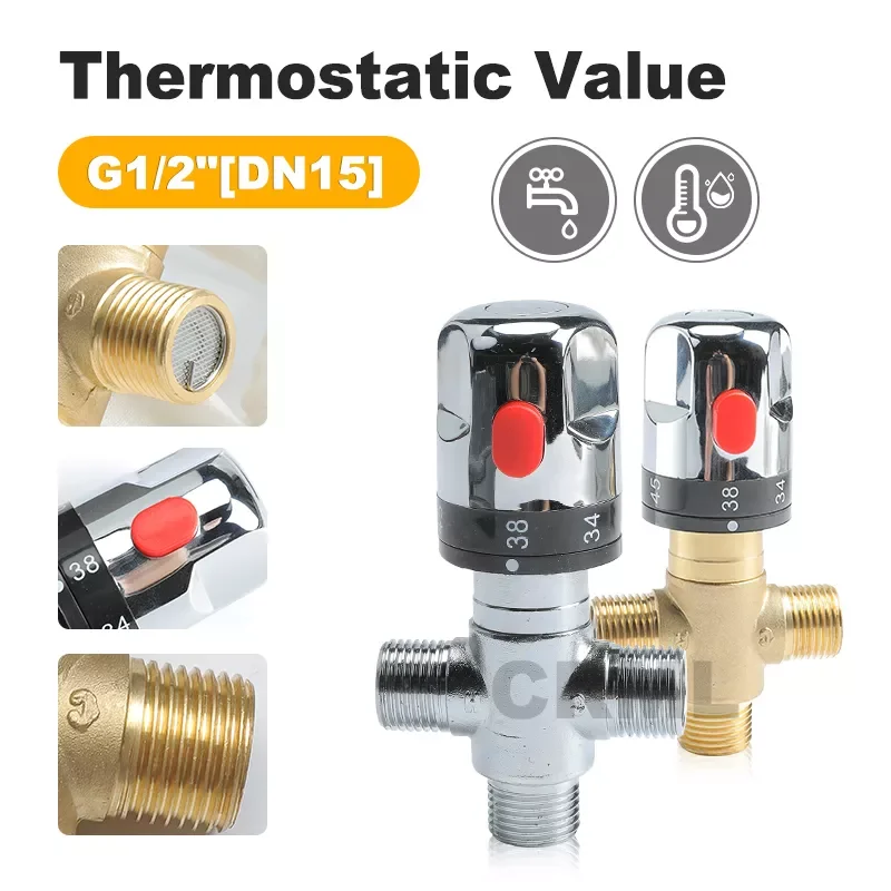 

NEW DN15 Brass Thermostatic Mixing Valve 1PC Pipe Thermostat Faucet Bathroom Water Temperature Control Faucet Cartridges