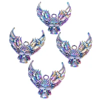 2pcslot rainbow color skull wings feather demon hell charms metal alloy pendant for diy accessories jewelry handmade craft