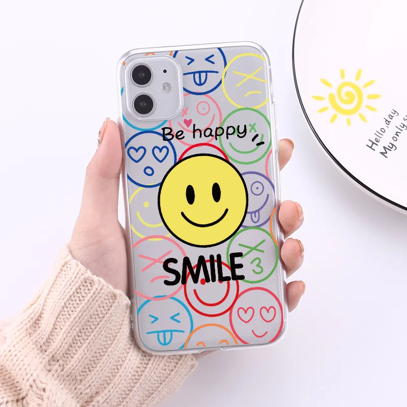 Cartoon Smiley and Daisy silicone phone case for iphone 12 13 pro max mini 7 x xr xsmax 8 plus 11 cute cover shell