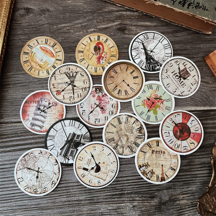 

15PCS Vintage Clock Dial Stickers Crafts And Scrapbooking stickers book Student label Decorative sticker DIY Stationery