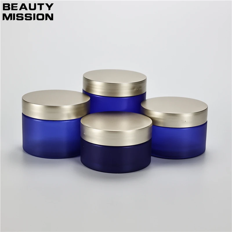 

100g-200g X 20 Frosted Blue Plastic Jars With Rose Gold Screw Lid Portable Cream Jar Cosmetic Ointment Pot Face Cream Containers