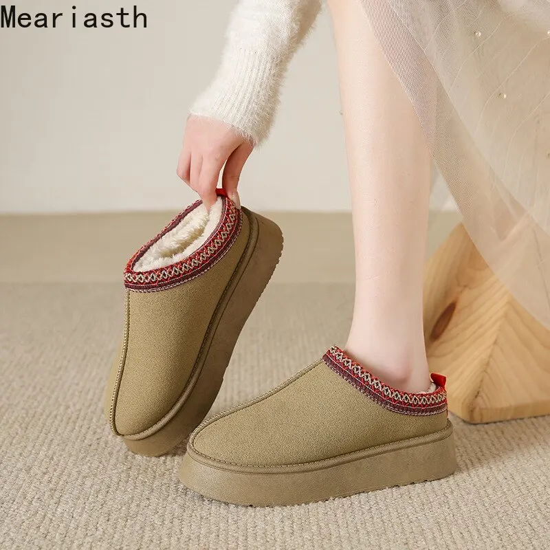 

Зимние теплые ботинки для снежной погоды, женские плюшевые ботильоны на массивной платформе, Женская замшевая обувь с хлопковой подкладкой, водонепроницаемые тапочки, лоферы