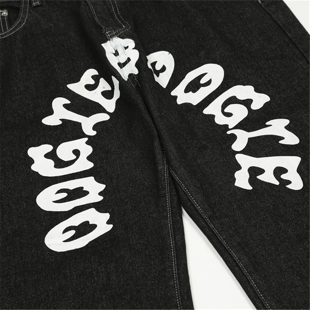 2023 Men Hip Hop Denim Pants Streetwear Cartoon Letter Printing Denim Pants Harajuku Joggers Jeans Trousers Baggy Pants