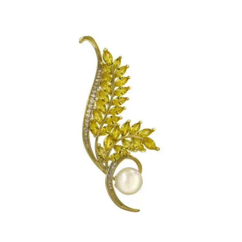 Роскошная брошь в виде пшеницы с кристаллами характерная Женская и мужская для